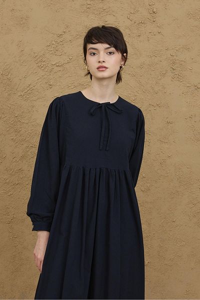 Fahhar Φαρδύ μανίκι Στριφτό Φόρεμα Navy Blue