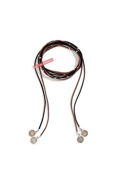 İPAR AKSESUAR 2 ADET TAKIM ETNIK TREND MODA UZUN SÜET SİYAH KAHVE TASARİM KOLYE