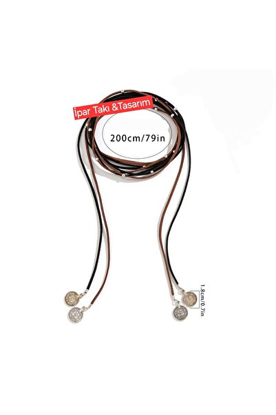 İPAR AKSESUAR 2 ADET TAKIM ETNIK TREND MODA UZUN SÜET SİYAH KAHVE TASARİM KOLYE