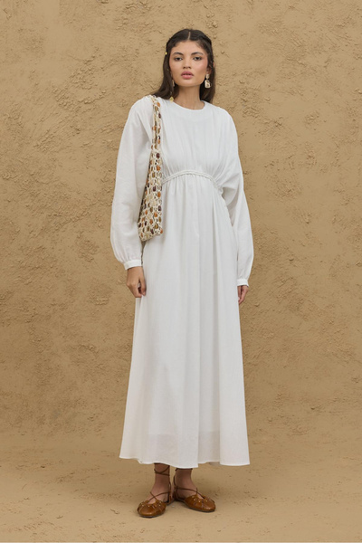 Fahhar Πλεκτό Λεπτομερές Φόρεμα Εκρού