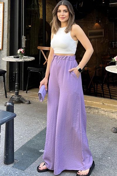 NEW LAVİVA Women's Lilac Wide Leg Kupra Trousers - 700-3391