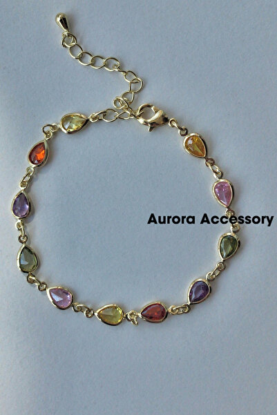 AurorAccessory Volenta Shop Damla Kesim Işıltılı Mini Renkli Zirkon Taşlı Zin...
