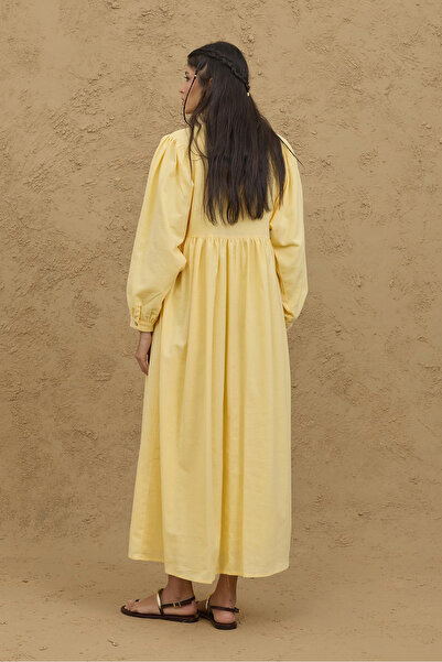 Fahhar Φαρδύ μανίκι Στριφτό Φόρεμα Κίτρινο