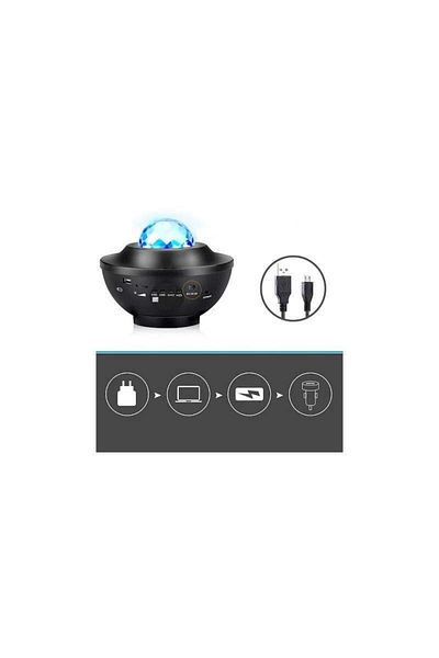 SIKS Proiector disco cu lumini LED multicolore, port USB și Bluetooth, difuzor încorporat, negru