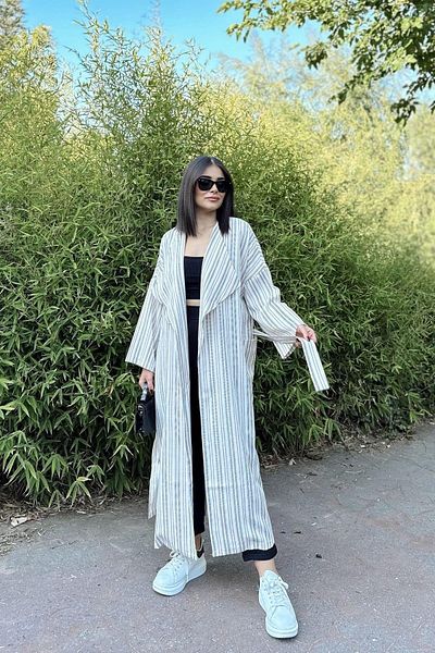 NEW LAVİVA Women's Khaki Slit Belted Shawl Collar Long Trench Coat - 700-3373