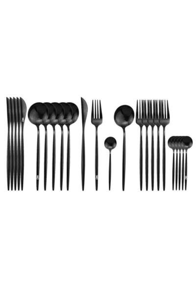 SIKS Set de tacâmuri în stil portughez, 24 de piese, oțel inoxidabil, negru