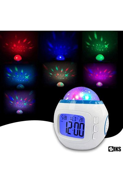 SIKS Projector, Digital Clock With Music For Kids Room, LCD Screen, Multicolored Star Projection
