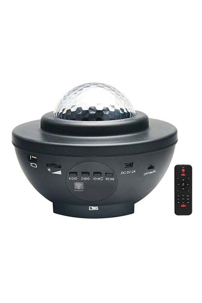 SIKS Proiector disco cu lumini LED multicolore, port USB și Bluetooth, difuzor încorporat, negru