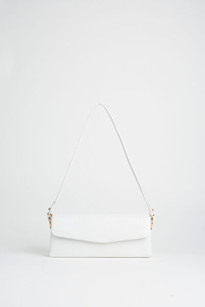 Vivaq Жіноча сумка з білою штучною шкірою, підкладкою та застібкою на кнопках, з ручками та ременем через плече