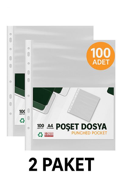 ANI OFİS KIRTASİYE A K Transparent Bag File 100 Pieces - 2 Packs - Perforated, Folder Compatible (A4)