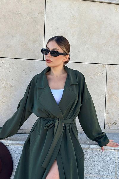NEW LAVİVA Women's Khaki Long Oversized Pocket Trench Coat - 700-3335