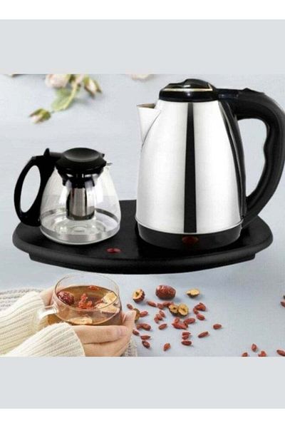 KRAWN Denex Electric Kettle with Tea Tray, Stainless Steel