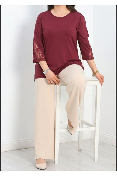 Tunicom Plus Size Sleeves Lace Ultra Luxury Combed Cotton Blouse