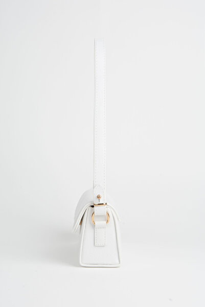 Vivaq Жіноча сумка з білою штучною шкірою, підкладкою та застібкою на кнопках, з ручками та ременем через плече