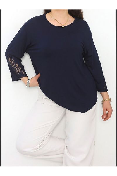 Tunicom Plus Size Sleeves Lace Ultra Luxury Combed Cotton Blouse