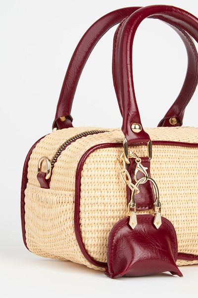 Vivaq Geantă de mână și geantă de umăr pentru femei, din paie, burgundă, cu accesorii cu fermoar