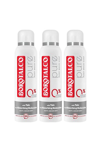 Borotalco Pachet 3 x Deodorant Spray Borotalco, Pure 0 % Aluminum Salt, 150 ml