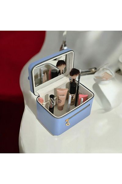 Moda fiesta Makeup Bag with Mirror Leather Finish Cosmetic Organizer for Travel and Daily Use