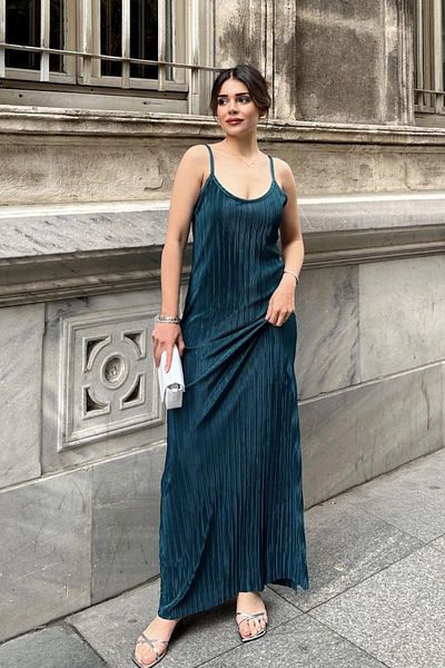 NEW LAVİVA Γυναικείο μακρύ πλισέ φόρεμα - 700-3609