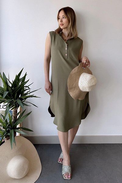 NEW LAVİVA Γυναικείο Χακί Φόρεμα - 700-3138