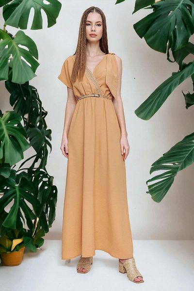 NEW LAVİVA Γυναικείο Μπεζ Μακρύ Φόρεμα - 700-3127