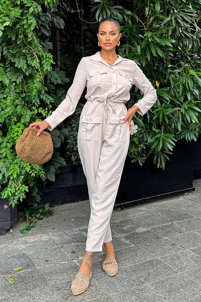 NEW LAVİVA Women's Beige Jumpsuit - 700-3164