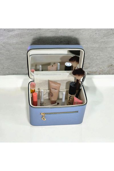Moda fiesta Makeup Bag with Mirror Leather Finish Cosmetic Organizer for Travel and Daily Use