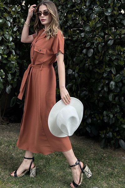 NEW LAVİVA Rochie cămașă Safari cu curea pentru femei Tile Pocket - 700-k4045