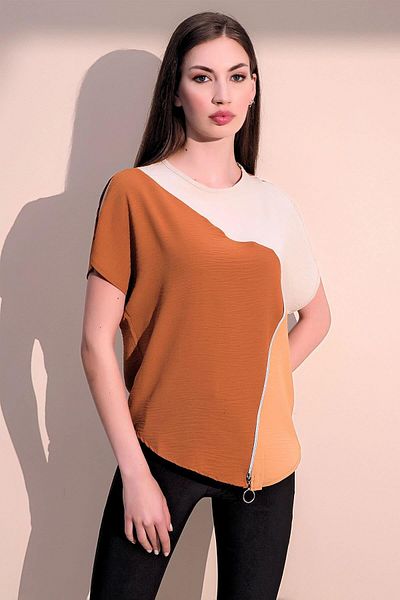 NEW LAVİVA Γυναικεία Καφέ Μπλούζα - 700-3139