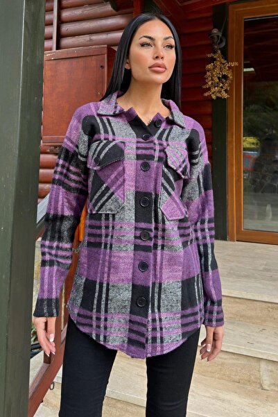 NEW LAVİVA Cămașă în carouri violet pentru femei - 700-3685