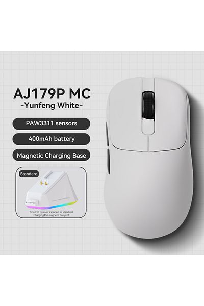 Ajazz AJ179P MC-White AJAZZ AJ179 PRO PAW3395 Lightweight Wired Wireless Mouse with Magnetic Charging Base