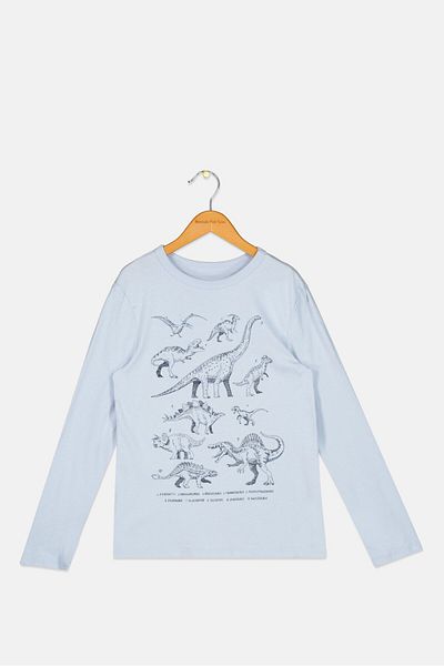 GAP Kids Boy Crew Neck Long Sleeves Graphic Print T-shirt, Light Blue