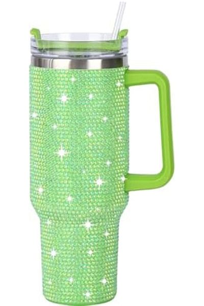 Generic 40oz Rhinestone Tumbler with Handle, Insulated Stainless Steel Travel Coffee Mug with Straw & Lid, L
