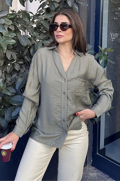 NEW LAVİVA Γυναικείο χακί casual πουκάμισο - 700-3329