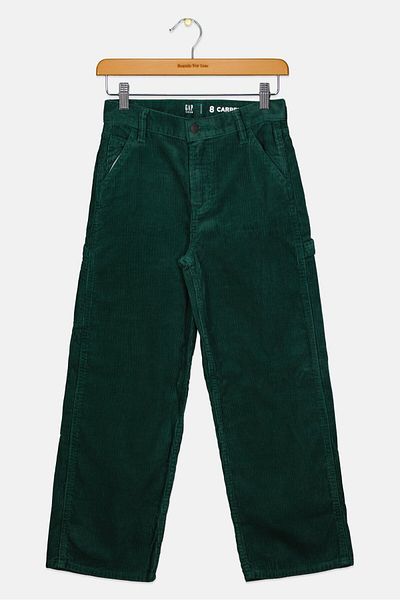 GAP بنطال مخملي منقوش للأولاد الصغار، أخضر