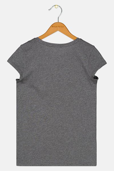 GAP Kids Girl Round Neck Cap Sleeve Graphic Print Top, Grey