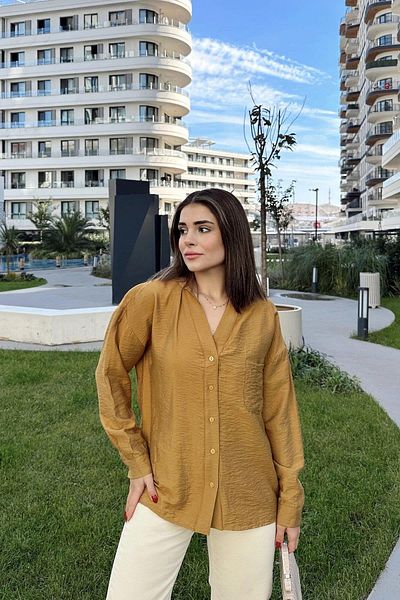 NEW LAVİVA Cămașă casual de damă muștar - 700-3329