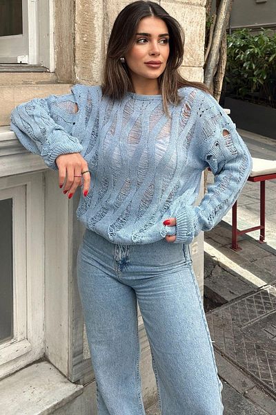 NEW LAVİVA Γυναικεία Μπλε Casual Μπλούζα - 700-T201
