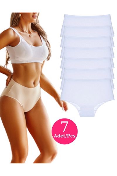 ROSEPERİ Women's Extra High Waist Panties Cotton Comfortable Lycra White Pack of 7