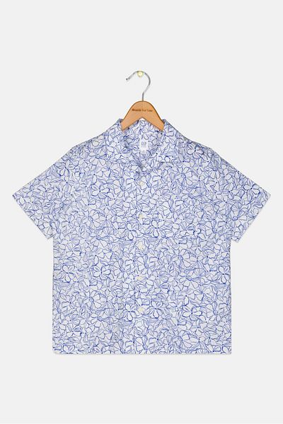 GAP Kids Boy Lapel Collar Floral Printed Short Sleeves Casual Shirt, Multicolor