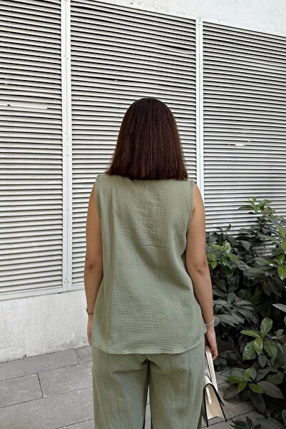 NEW LAVİVA Women's Khaki Muslin Straw Detailed Blouse - 700-3424