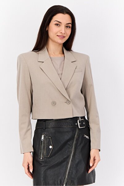 Esprit بليزر نسائي قصير بقصّة عادية، لون بني رمادي