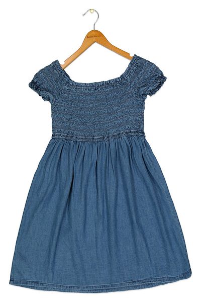 GAP Kids Girl Ruched Denim Dress, Blue