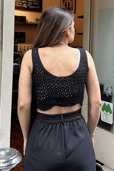 NEW LAVİVA Γυναικεία Μαύρη Crop Μπλούζα - 700-T202