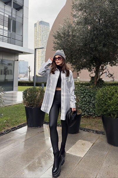 NEW LAVİVA Women's Gray Plaid Shirt - 700-3539