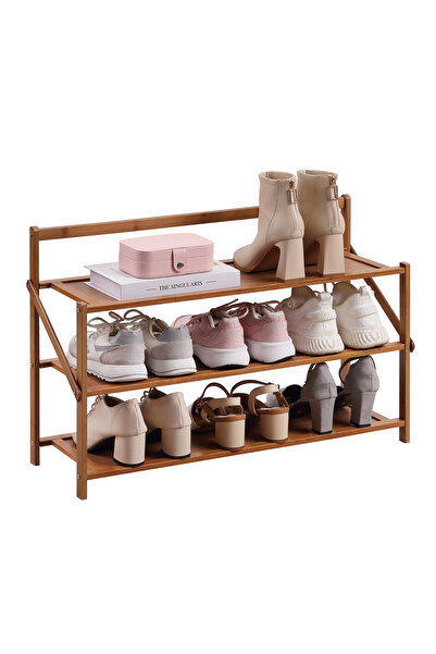 Lawazim رف أحذية خشبي قابل للطي - منظم خفيف الوزن وقابل للطي مع أقدام مانعة ل...