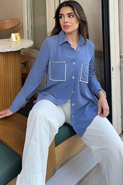 NEW LAVİVA Cămașă albastră pentru femei - 700-3594