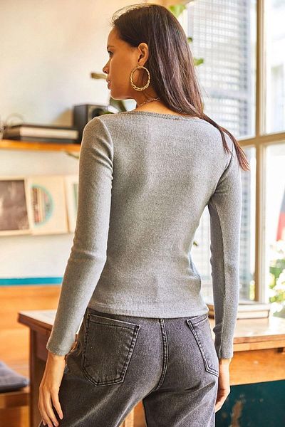 NEW LAVİVA Women's Gray V-Neck Blouse - 700-K7324
