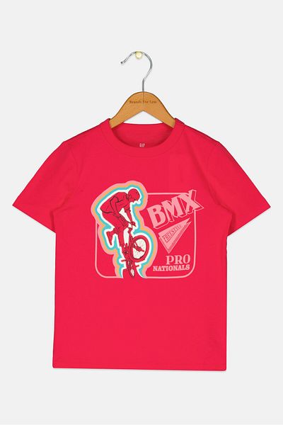GAP Kids Boy Crew Neck Short Sleeves Graphic Print T-Shirt, Dark Pink