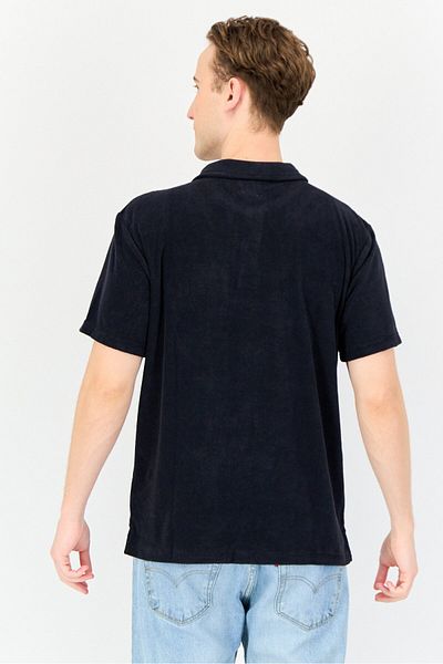GAP Men Spread Neck Short Sleeves Solid Polo T-Shirt, Black